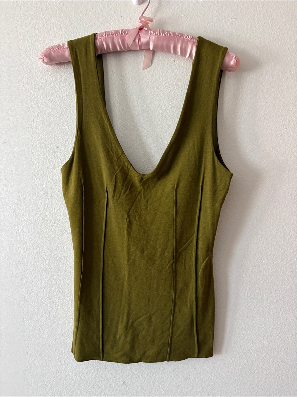 Free People Olive Green V-Neck low-back Tank Top